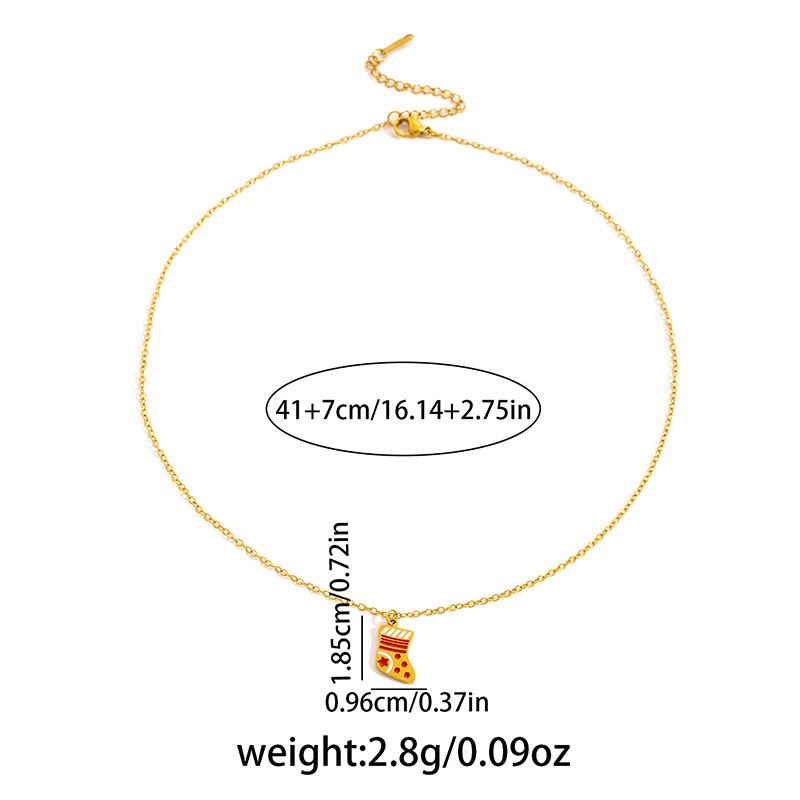 6g Weight 0.03µm Gold Plating Thickness Electroplated Gold Plating Process Golden Plated Plating Material 201 Stainless Steel Pendant Material Pendant Necklace Classification 201 Stainless Steel Chain Material cable chain Chain Type 1 Piece Quantity Holiday, Daily Occasion 201 Stainless Steel Material Santa Claus, Christmas Socks Pattern Women's Gender Cute Style Plating Craft Fashionable Stainless Steel Christmas Cartoon Deer Necklace Creative Design Lockbone Chain Luxury Style Titanium Jewelry For Women 18