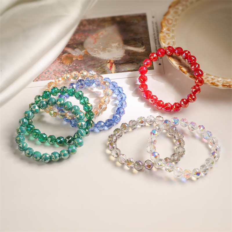 Transfronterizo Amazon TEMU venta caliente 10mm pulsera de cristal natural multicolor cortada cuerda elástica pulsera con cuentas al por mayor