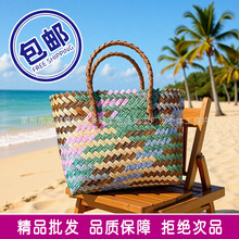 秋冬时尚编把编织篮手工编织包女士手提包沙滩包大容量时尚菜篮子