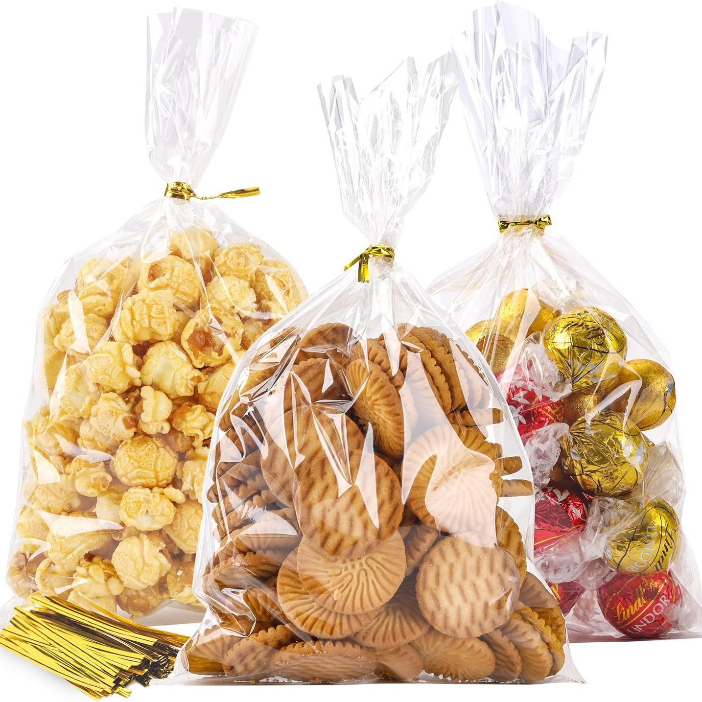 玻璃纸袋塑料礼品袋透明饼干零食袋带扭结领带派对礼品袋糖果面包