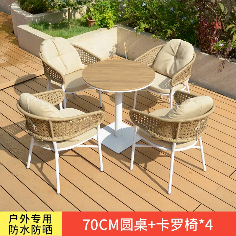 Mesa y silla de patio al aire libre, terraza de jardín de caña, balcón, mesa y silla de caña casuales, combinación de mesa y silla al aire libre