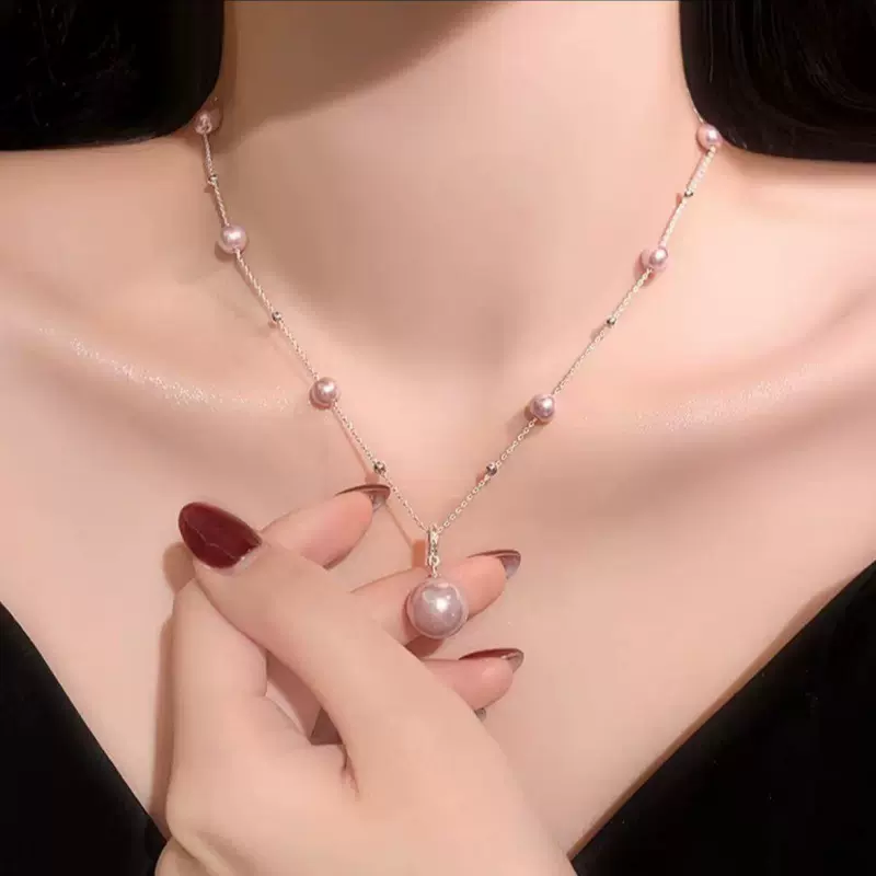 微镶曼塔玫瑰紫仿珍珠串珠吊坠项链女款2025新款爆款高级感轻奢