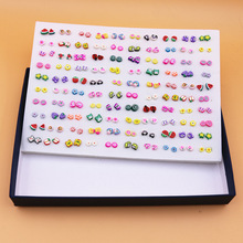 100对随机混款5mm迷你小软陶切片水果动物花朵胶针耳钉套卡通