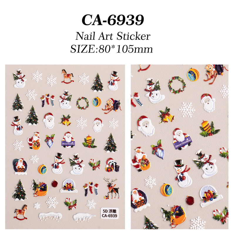 クリスマス雰囲気ネイルアートステッカー 5D レリーフ立体サンタクロースヘラジカネイルステッカーオーナメント CA スタイル|undefined