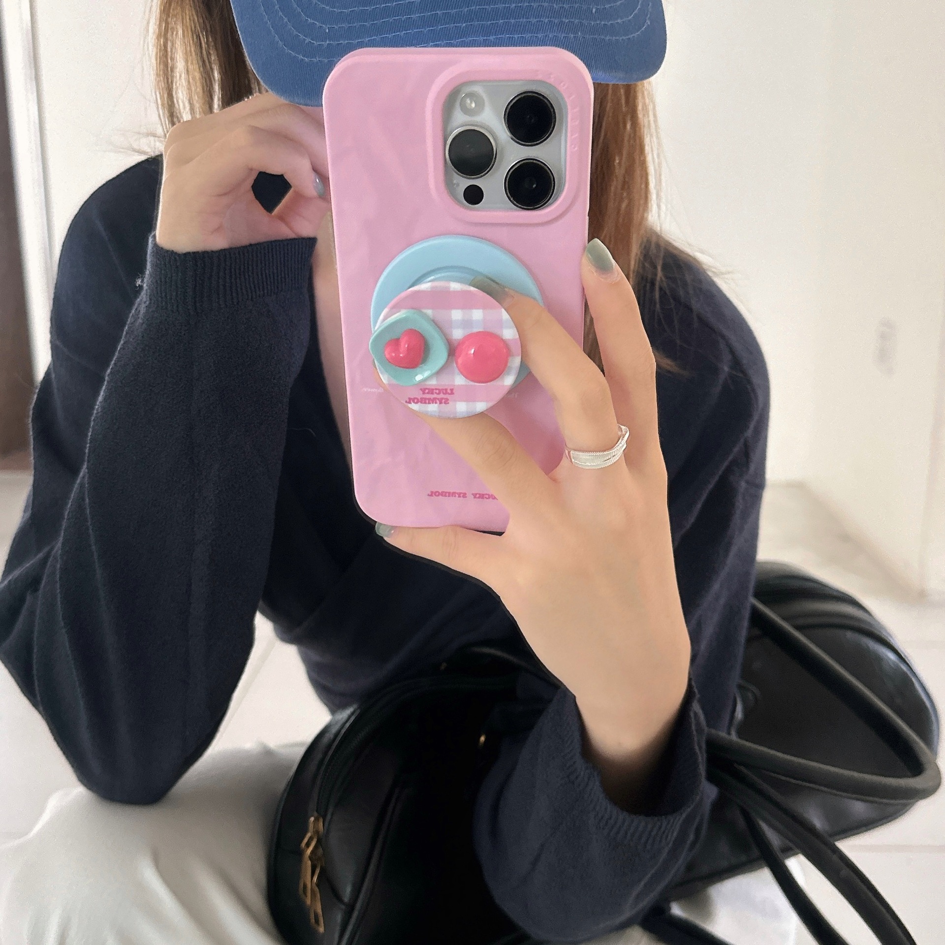 Chicas color de contraste de corazón de niña para iPhone16 funda para teléfono móvil 15Pro simple 14/13 femenino 16ProMax magnético