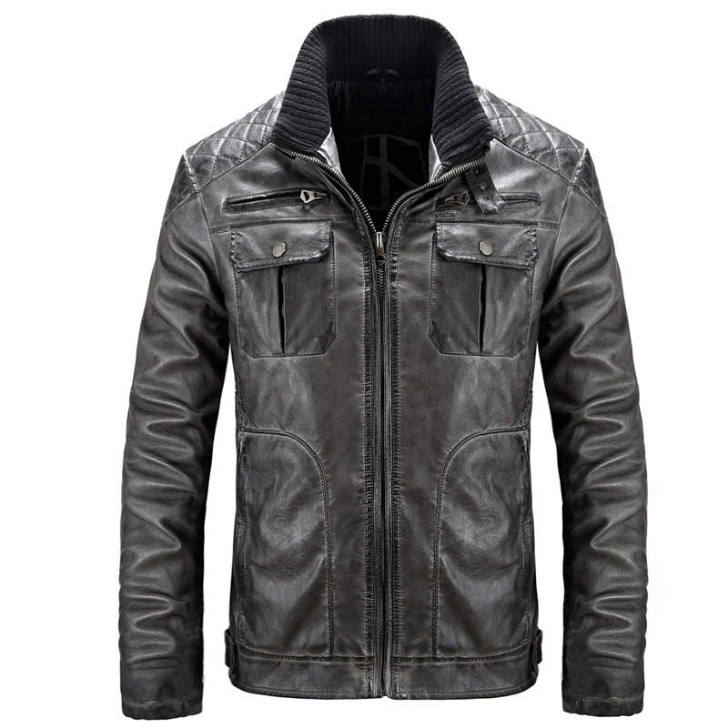 Multi pocket distressed washed PU leather jacket, oversized trendy and fashionable men_voghion.com