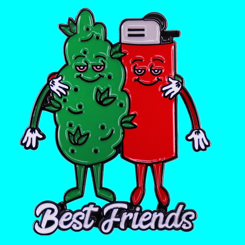 最好的朋友珐琅胸针金属徽章可爱的打火机叶子翻领针时尚珠宝配件