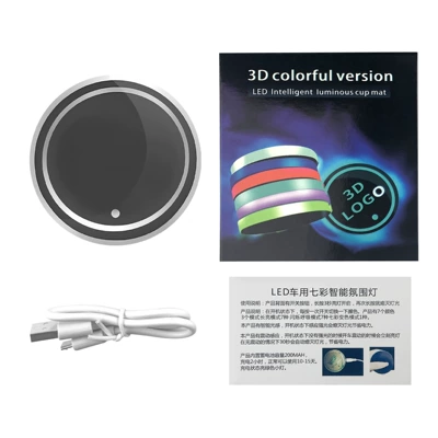 Car Led Luminous Water Coaster, Colorful Water Coaster, Car Atmosphere Light, Solar USB Charging, Anti-Slip Coaster (Other lights) - boxed-1-lamp-1-box-1-wire-single-price-remark-pattern