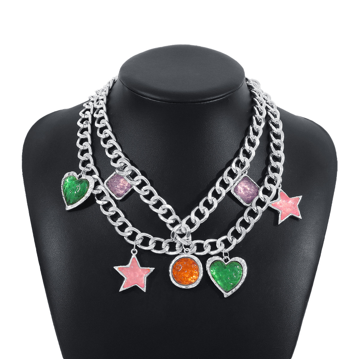 1 Pièce Mode Star Forme De Cœur Arylique Alliage Aluminium Placage Strass Femmes Collier En Couches display picture 15