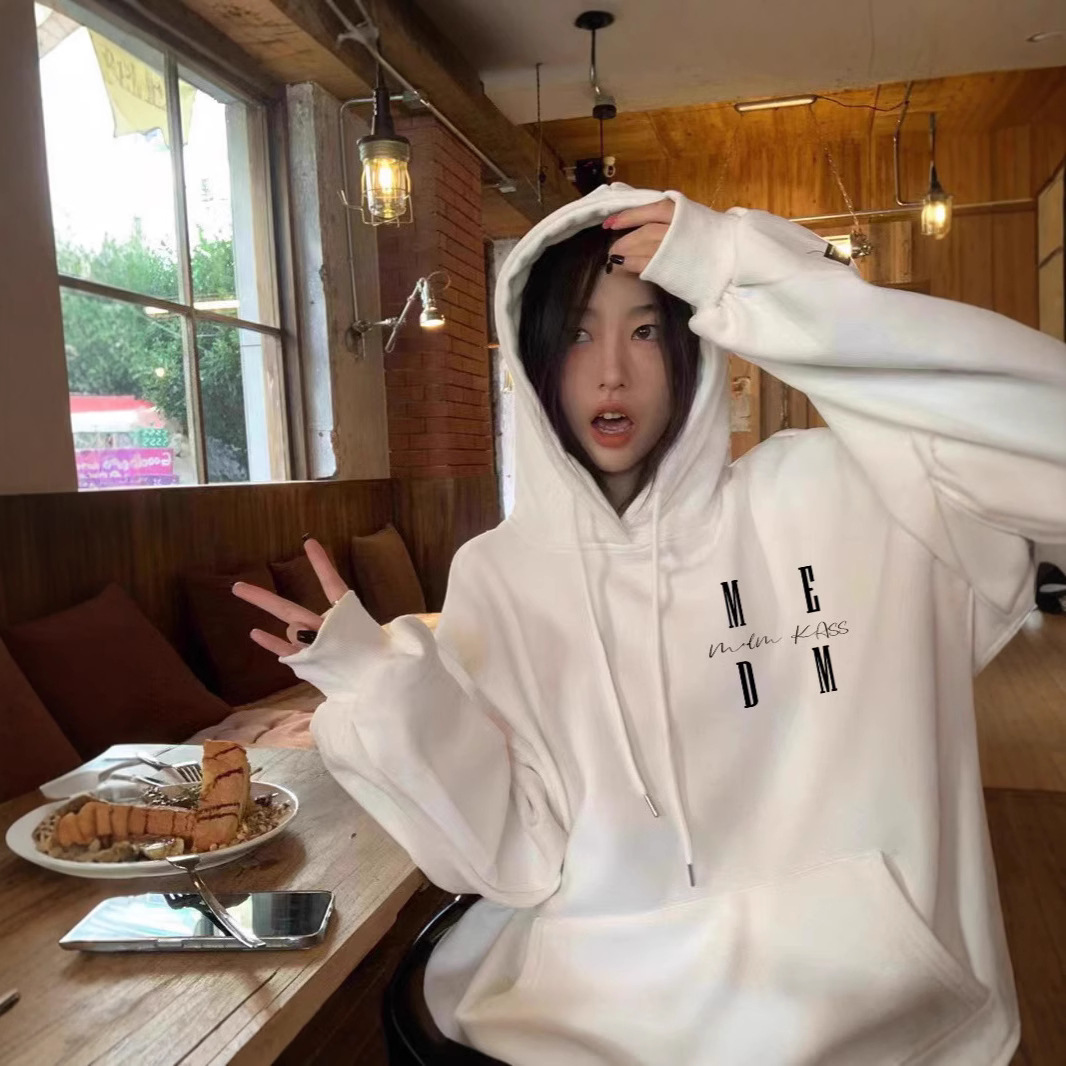 MEDM KASS 패션 브랜드 가을 후드 스웨터 남녀 미국 스트리트 커플의 느슨한 캐주얼 탑