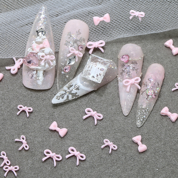 fuchsia small nail decoration with bow