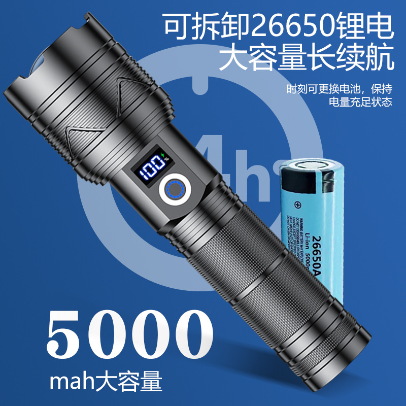 Tiktok transfronterizo nueva pantalla digital linterna de luz fuerte al aire libre zoom portátil especial LED linterna recargable