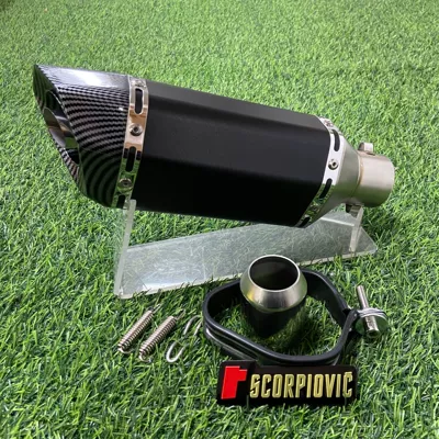 250 321RR Universal, Motorcycle exhaust pipe - 180-small-hexagonal-round-mouth-black-body-imitation-carbon-head