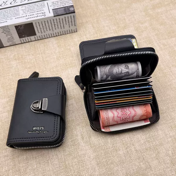 New cross-border accordion cardholder with matte finish, large capacity, multiple card slots, ID card holder, and coin purse – available in stock from the manufacturer
