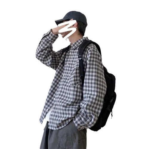 Men's Hong Kong Style Long-Sleeve Shirt, Spring and Autumn Season Trendy Ins Loose Casual Jacket, Retro Couple's Base Layer Shirt