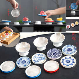 阅锐青花瓷圆形杯垫家用功夫茶具隔热垫茶托茶道配件茶点果盘批发