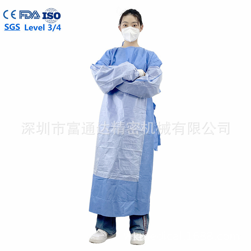 实验室ASTM 3级防护袍 一次性防水加厚AAMI 4级蓝色反穿手术衣