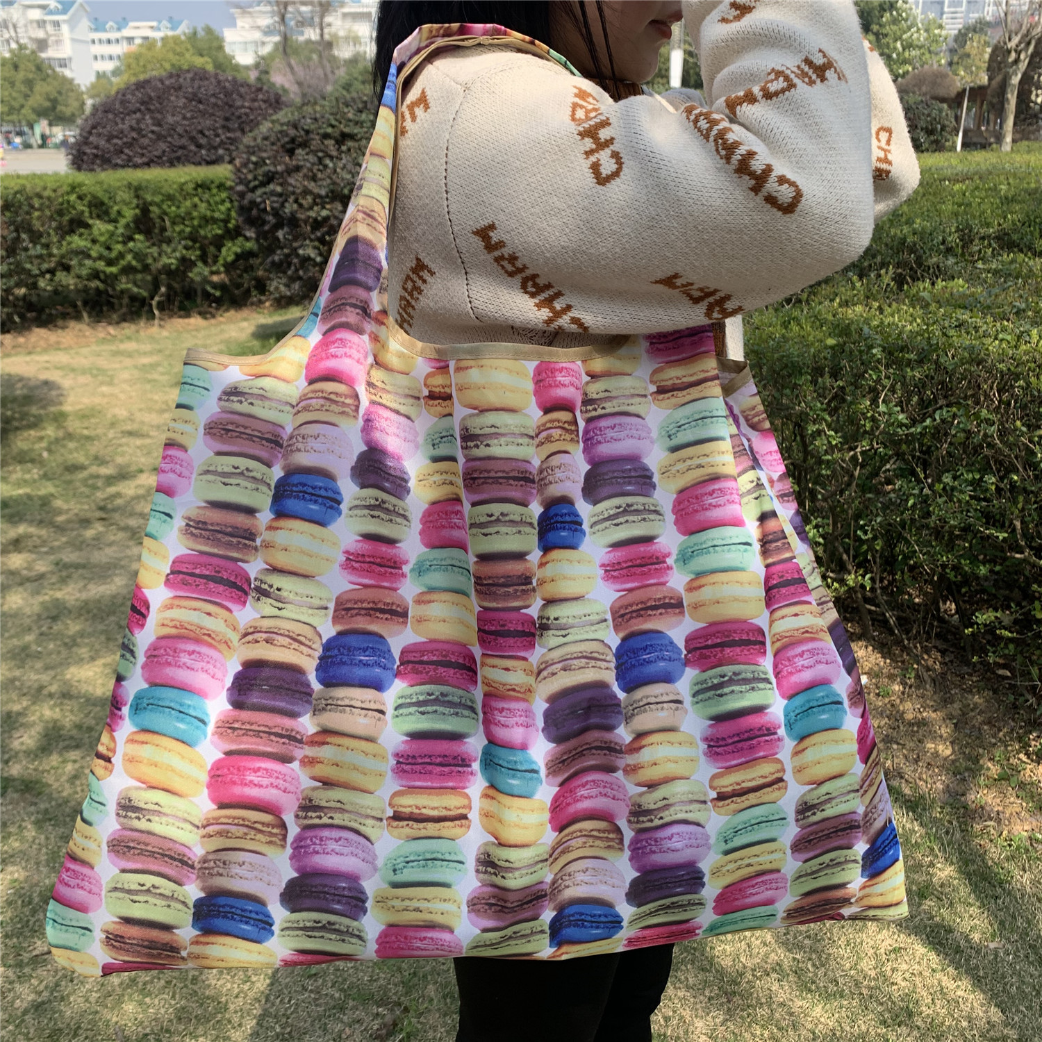 Bolsa de compras plegable de la protección del medio ambiente del paño de Oxford bolsa de almacenamiento portátil bolsa de supermercado grande bolsa de dibujos animados japonés