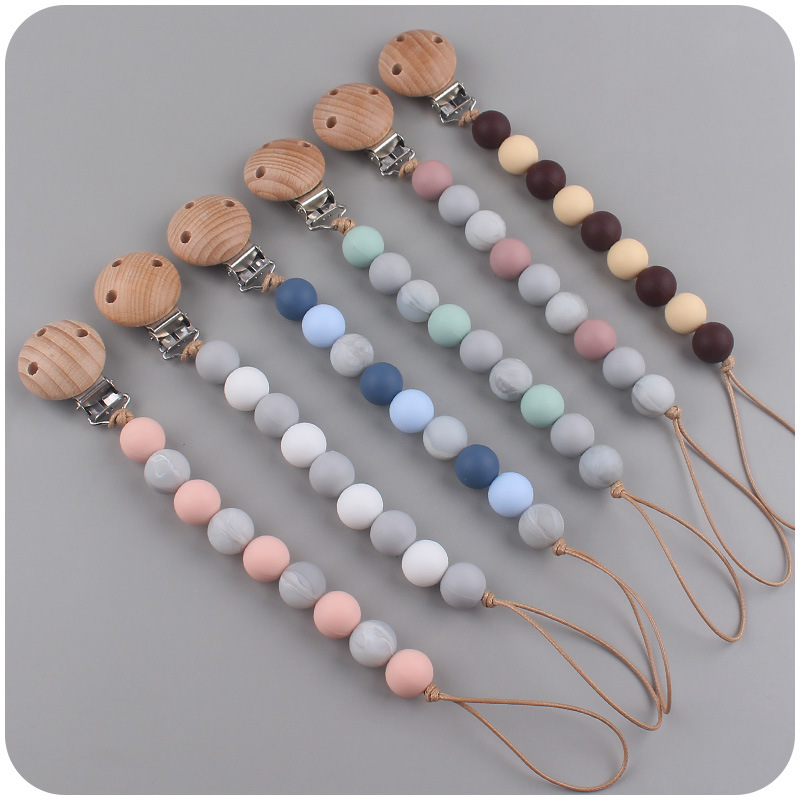 Nuevo bebé chupete cadena creativa DIY cuentas de silicona mordedura dientes pulsera de goma juguete conjunto de dos piezas