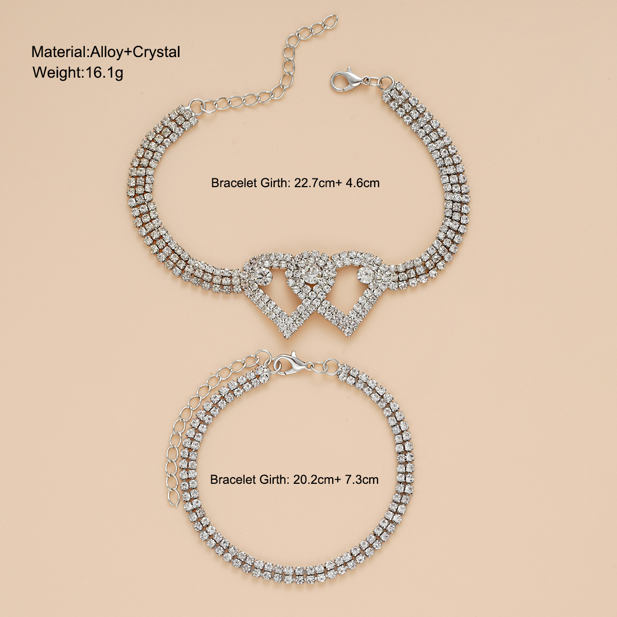 TEMU venta caliente de diamante hueco amor tobillar creativo transfronterizo doble tobillaría de doble corazón de melocotón tobillaría de playa de viento europeo y americano