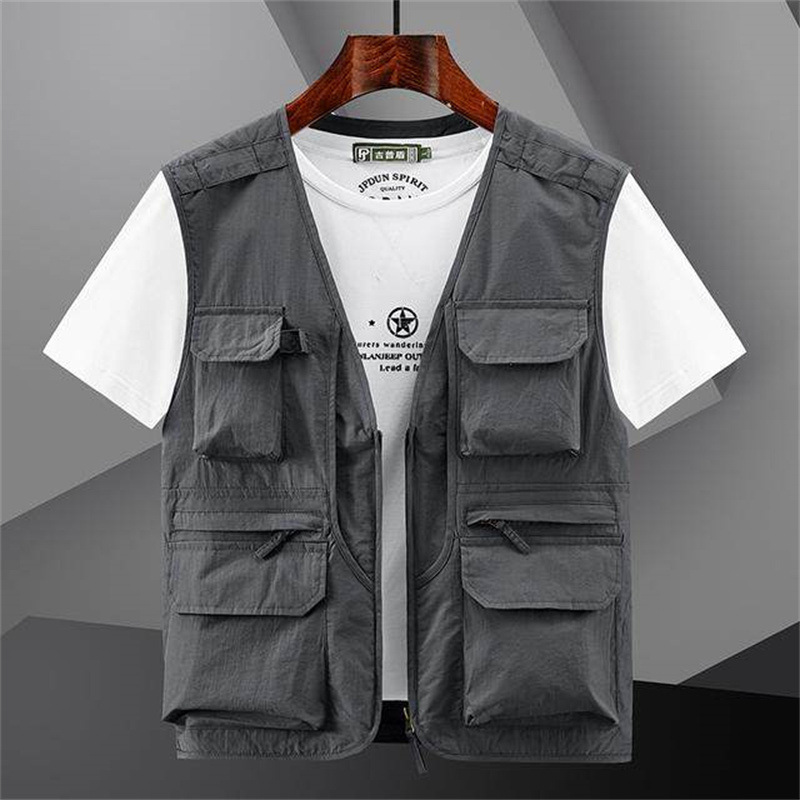 New Summer Vest Men's Outdoor Lightweight Photographic Vest Casual Loose Multi-Pocket Fishing Mesh Horse Clip Cross-Border