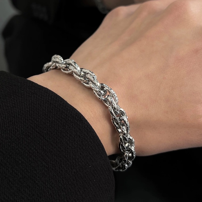 New European and American Braided Twist Titanium Steel Bracelet Men's Ins Trendy Brand High-End Hip-Hop Niche Design Couple Bracelets