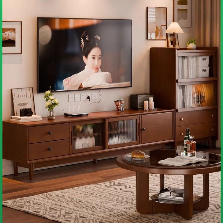 Jiayi Solid Wood Tv Cabinet Storage and Storage Integrated Living Room Coffee Table Combination Mid-Century Style Furniture Floor Cabinet Side Cabinet
