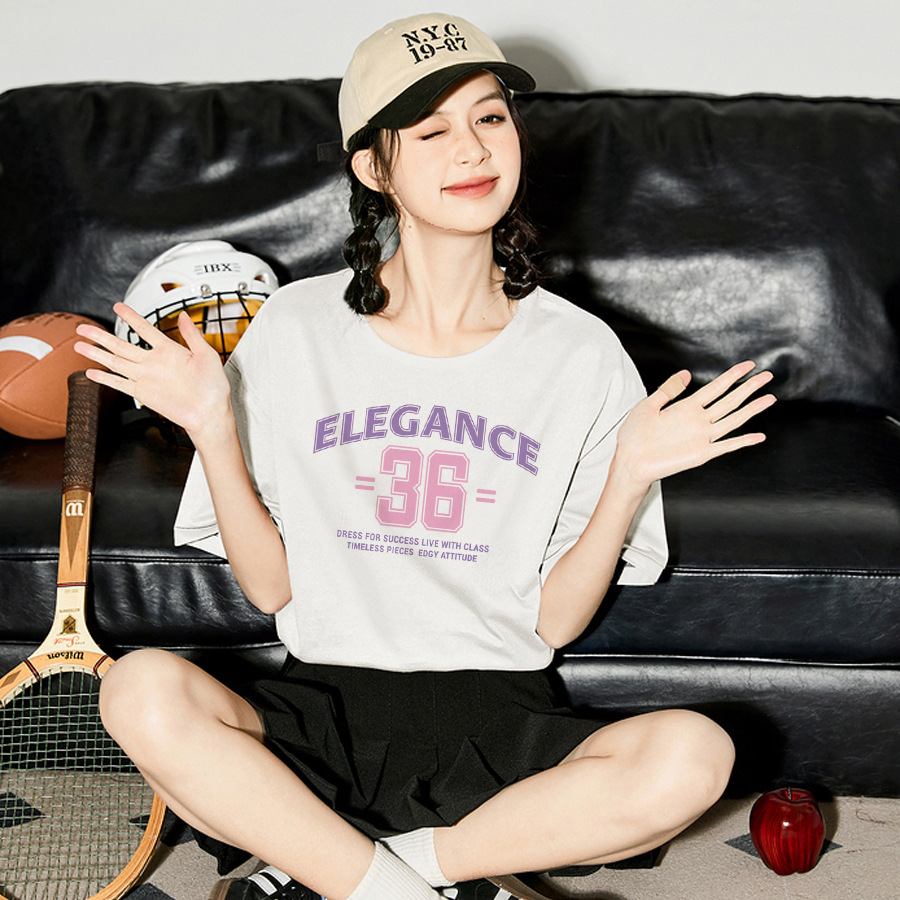 White Pure Cotton Short-Sleeve T-Shirt for Women, 2026 Summer New Style, Loose Fit, Korean Style Trendy Brand Cartoon Half-Sleeve Top