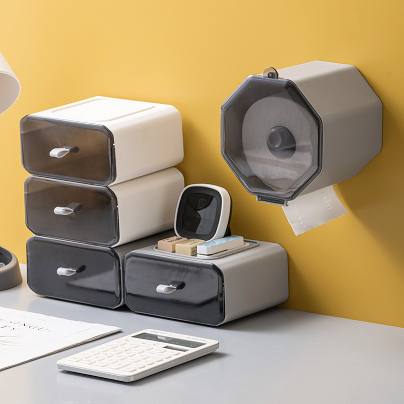 Caja de papel higiénico ponche-libre montado en la pared rollo de papel titular impermeable caja de papel higiénico de almacenamiento estante de papel higiénico