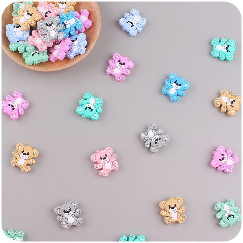 Bebé de dibujos animados animal silicona oso mordedor bebé DIY chupete cadena pulsera accesorios juguete
