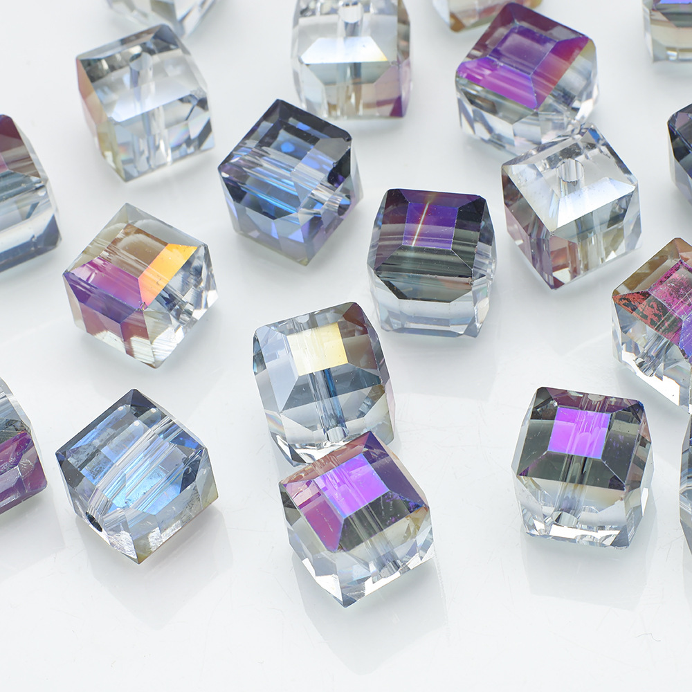 2-10水晶方珠方糖极光电镀玻璃方块珠子DIY饰品配件仿奥地利散珠
