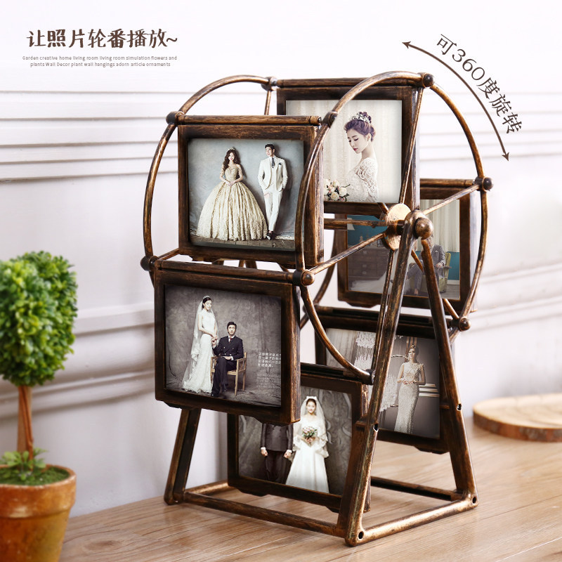 Vintage Rotating Ferris Wheel Photo Frame Stand, Exquisite Creative Photo Frame Decoration, High-End Photo Album Frame Ornament