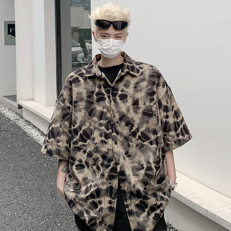 150kg ウェアラブルカジュアルメンズとレディースのハイエンドトップシャツ香港スタイルハンサムインクデザイン半袖フラワーシャツ|undefined