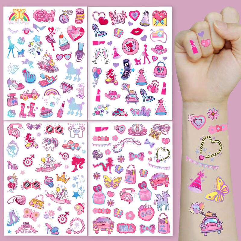 Cross-Border Amazon New Product Pink Girl Party Cartoon Tattoo Stickers Cute Decorative Rainbow Shoes Fashionable Fake Tattoos