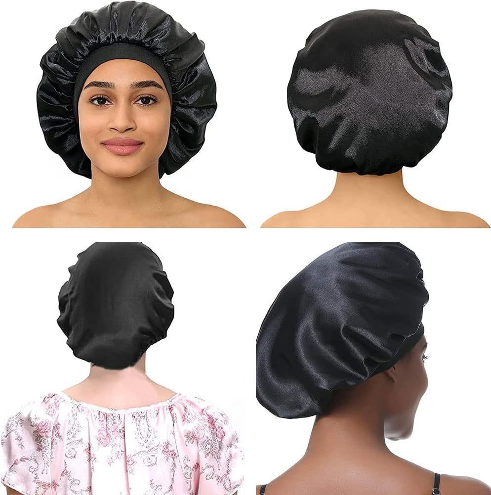 Amazon damas de borde ancho de alto elástico sombrero, sombrero de dormir, sombrero de baño, sombrero de quimioterapia, sombrero de seda, sombrero de cuidado del cabello transfronterizo