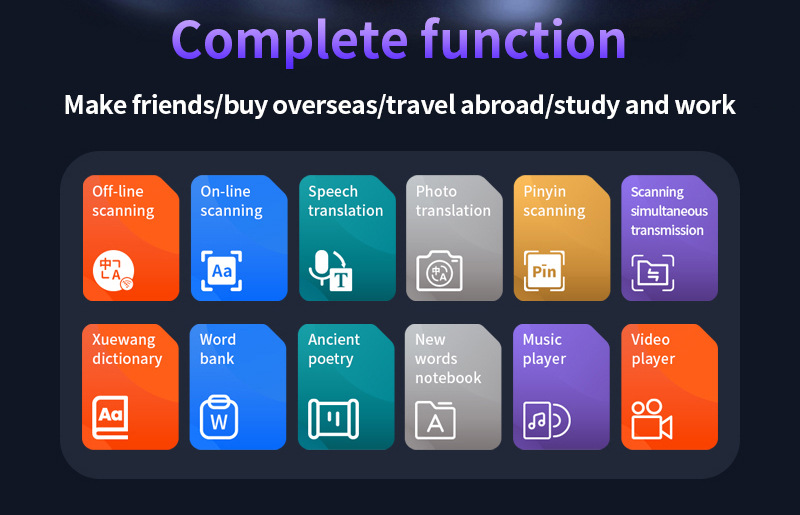The international version of the scanning translation pen features precise offline translation in multiple languages including Chinese, English, German, French, Japanese, Korean, Cantonese and traditional Chinese details Picture