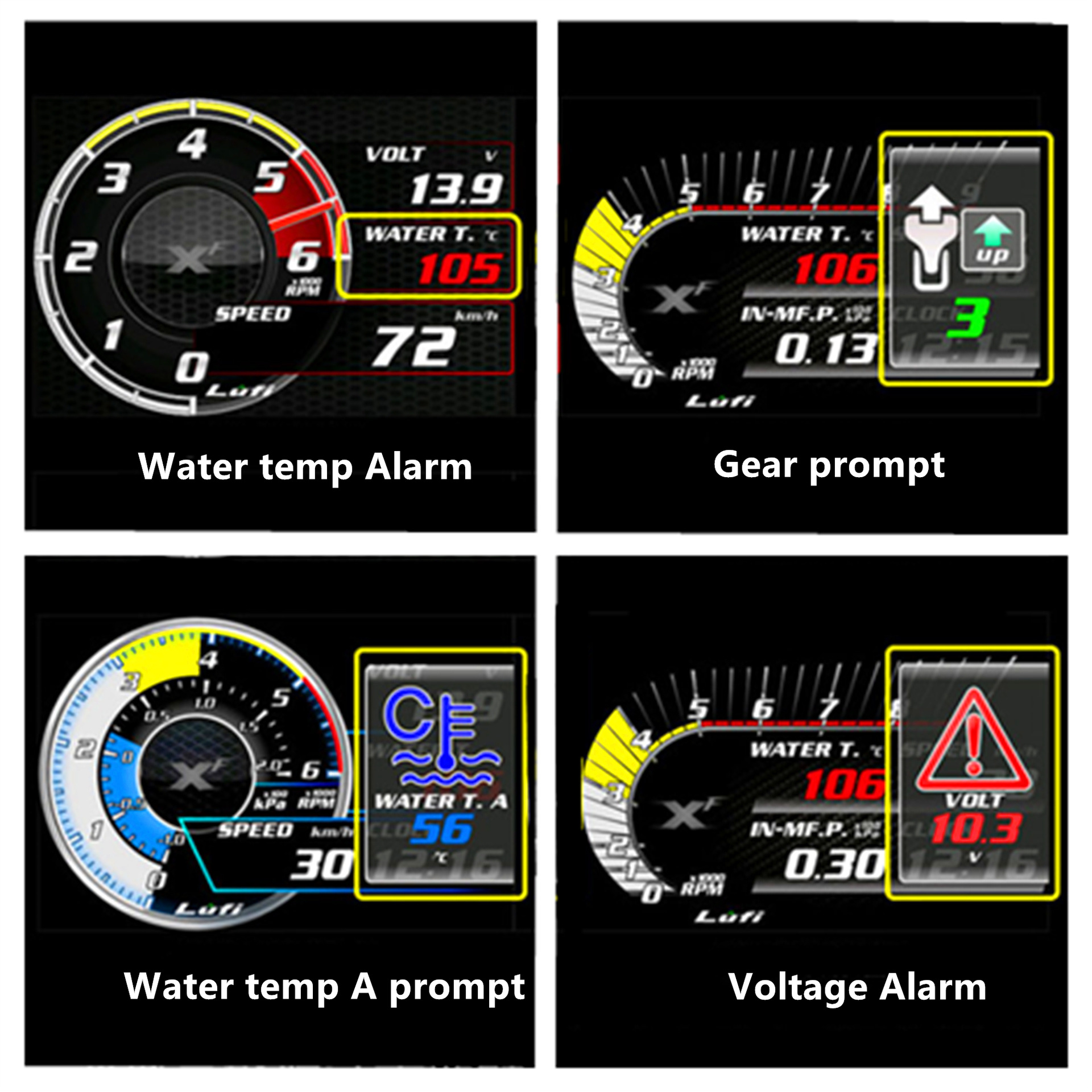 LUFI LCD XF multifuncional OBD2 instrumento del coche modificación velocidad de escape temperatura presión de aceite temperatura del agua turbina medidor de refuerzo