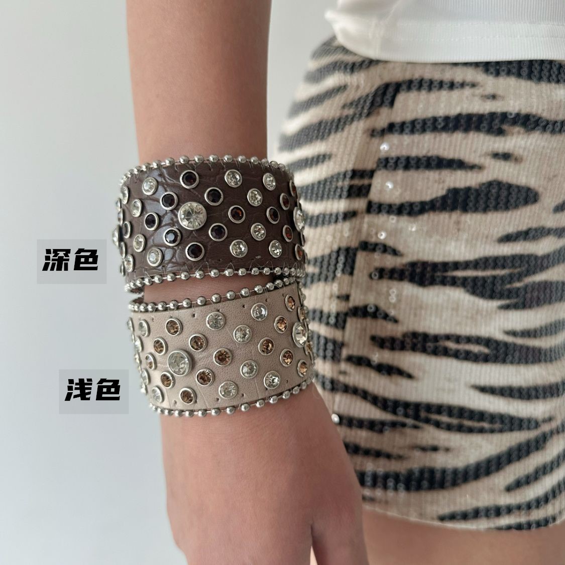 Europäisches und amerikanisches Punk-Hip-Hop-Strass-Armband im Retro-Western-Stil mit breitem Lederverschluss_voghion.com