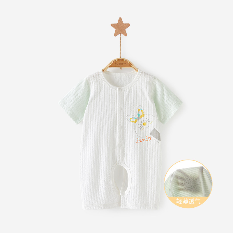 Mono de bebé de verano de manga corta, pijama fino de algodón puro, pelele con abertura en la entrepierna, ropa de verano unisex para bebé, ropa para recién nacido