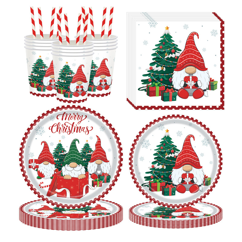 New Christmas Gnome Theme Party Disposable Paper Plate Tissue Paper Cup Holiday Party Decoration Supplies Set New Christmas Gnome Theme Party Disposable Paper Plate Tissue Paper Cup Holiday Party Decoration Supplies Set