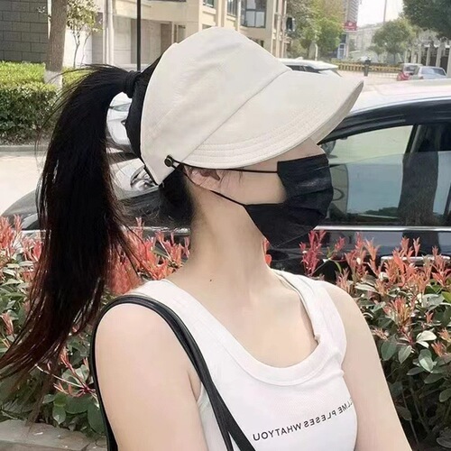 Ruth-style open-top fisherman hat for women, full-face covering, versatile, face-slimming, UV protection, trendy duckbill hat