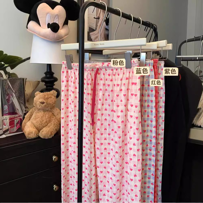 Cartoon Heart Printed Pajama Pants for Women Summer New Home Lazy Pants Loose Casual Outer Wear Straight Walking Pants