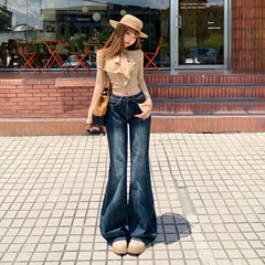 美式低腰微喇牛仔裤女2025年秋冬新款辣妹阔腿显瘦百搭马蹄喇叭裤