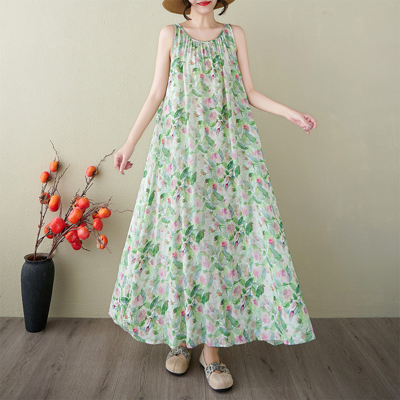 2025 Summer New plus size Free Series Relaxation Lazy Skirt Minimalist Flower Sleeveless Long dress