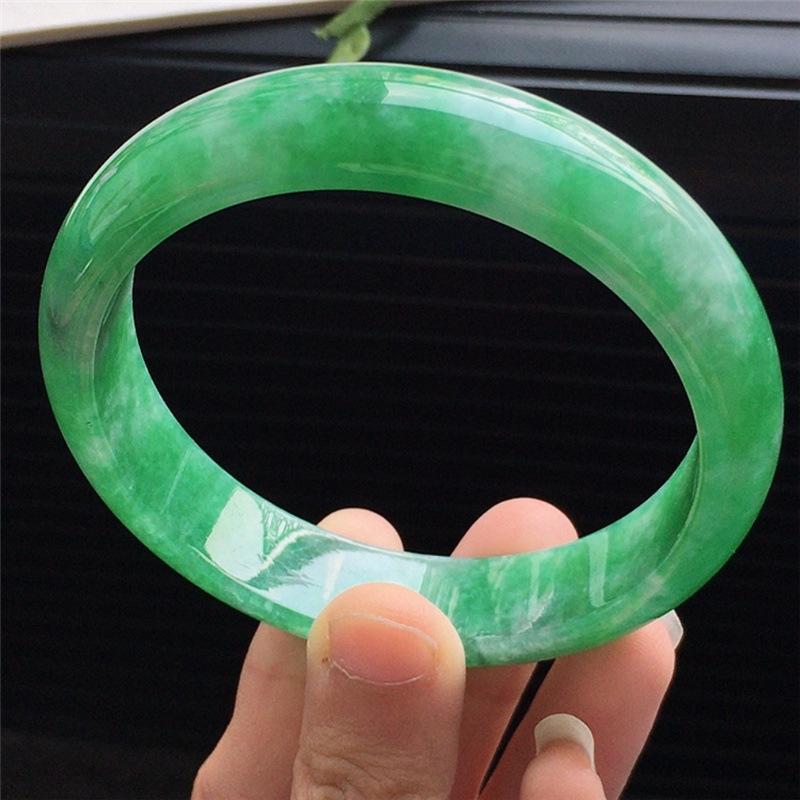 缅甸老坑帝王绿翡翠手镯冰糯种满绿平安镯玉石女款玉镯生日礼物