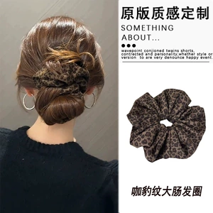Autumn and Winter Retro Trendy Suede Leopard Print Scrunchie with a High-End Feel for Low Ponytails and Bun Hairstyles