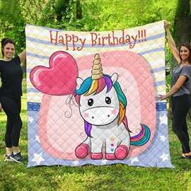 2天发绗缝被 时尚 3D数码印花跨境亚马逊Quilt加棉格子空调被动物