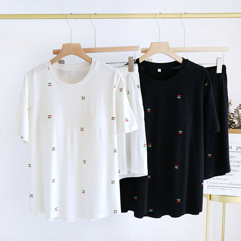 Modal Short-sleeved Shorts with Chest Pad Summer Thin Pajamas Women's Wear-free Bra Home Suit Large Size Casual