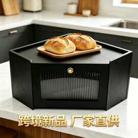 跨境木质面包箱厨房多用途零食点心储物柜木质开盖式面包收纳箱