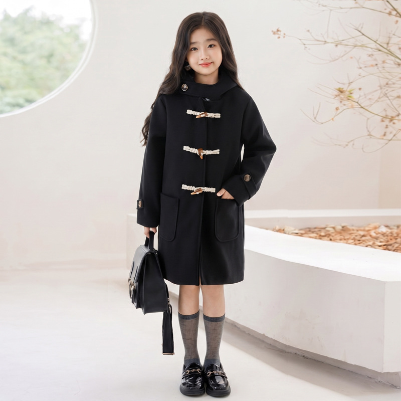 Parent-Child Clothing for Boys and Girls, Woolen Cardigan Jacket, Thickened and Padded, 2026 Autumn and Winter Korean Style Horn Button Woolen Coat